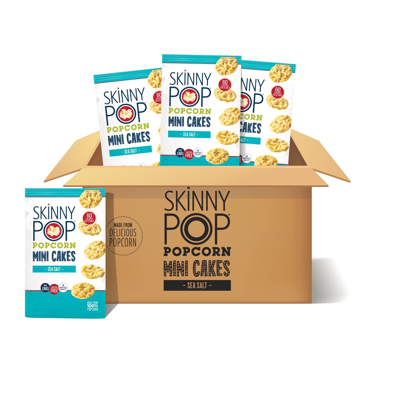 SkinnyPop Sea Salt Popcorn Cakes, 4ct, 5oz Grocery Size Bags, Skinny Pop, Healthy Popcorn Snacks, Gluten Free