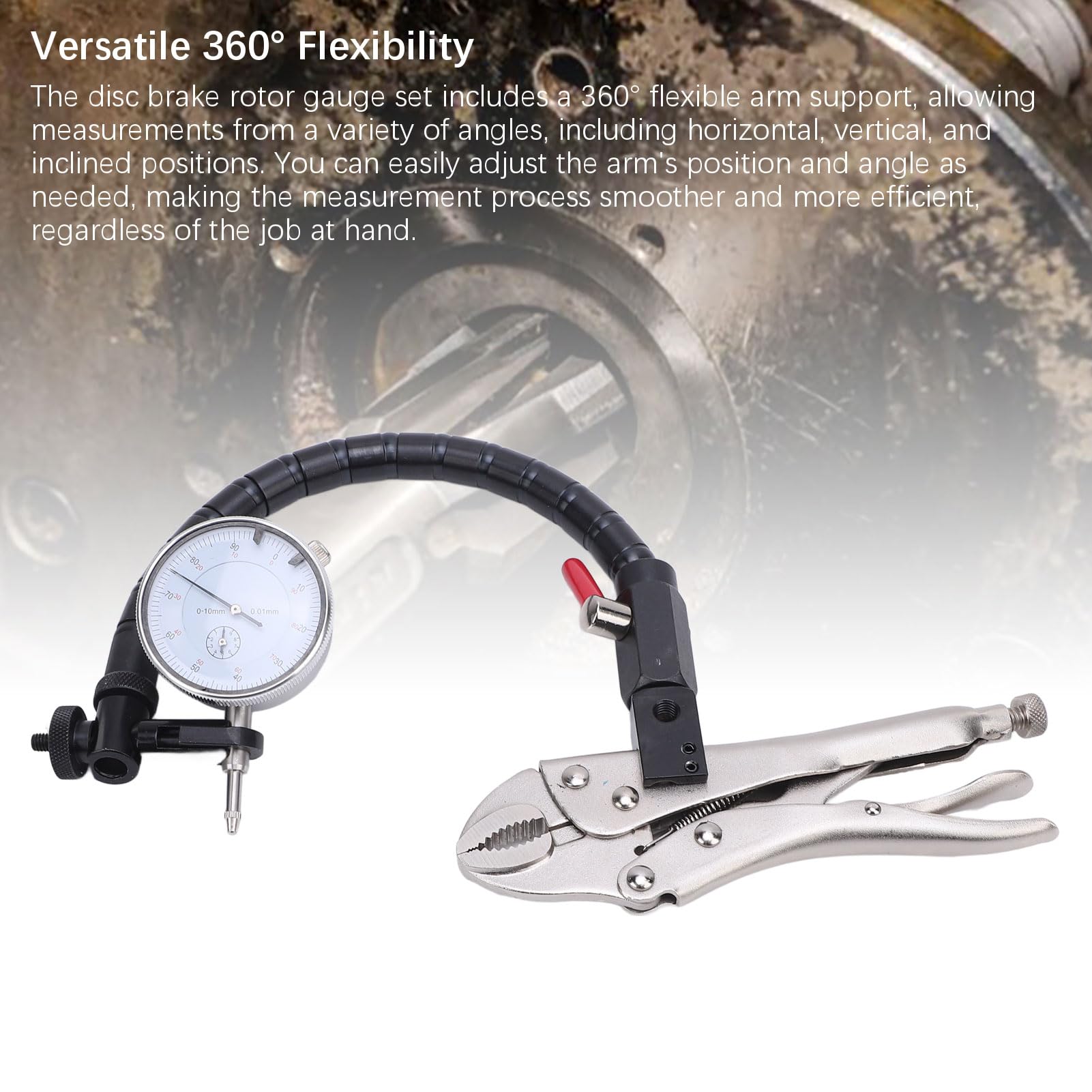 Medidor de Rotor de Freno de Disco, Conjunto de Excentricidad de Rótula, Indicador de Cuadrante de 1/0,001 Pulgadas, Tornillo de Banco de Bloqueo de Abrazadera de Brazo Flexible