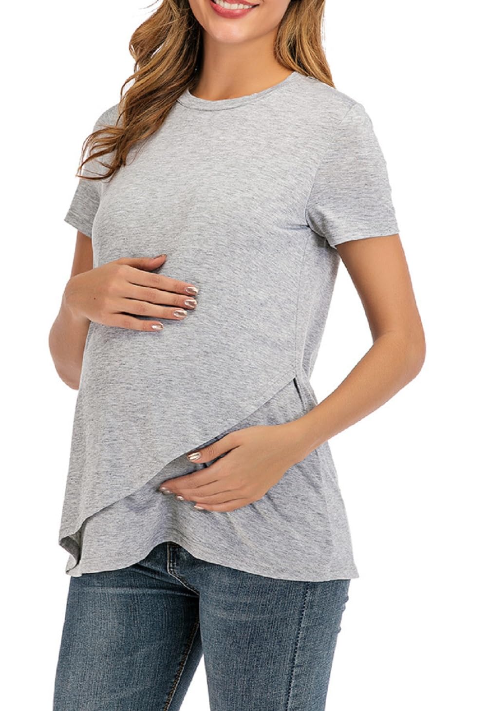 SISAY Ropa Premama Embarazada Camiseta Maternidad Verano Blusa Cruzada Tunica Elegante Wrap Top Vintange Jersey Lactancia Basica tee Shirt Manga Corta Sweatshirt Casual Pullover Moda Camisas Embarazo