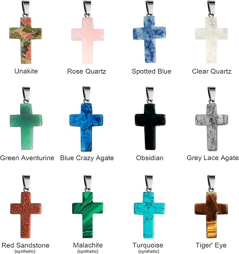 Miniatura 2 de Cadikez 12PCS Natural Stone Cross Pendant, Healing Crystal Quartz Chakra Reiki Gemstone Pendants Charms Bulk for DIY Necklace Jewelry Making Cruz