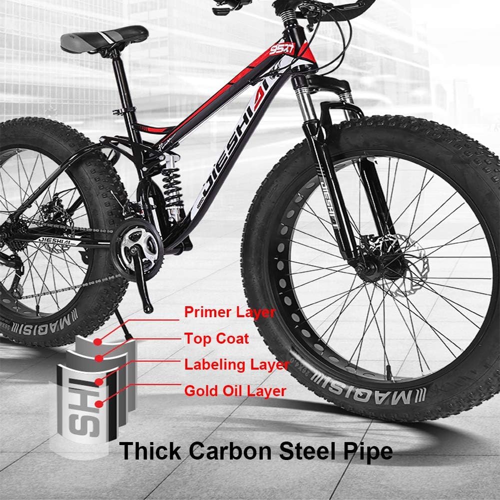Vélos De Montagne à Suspension Intégrale avec Frein à Double Disque pour Adultes, Hommes, Femmes, Acier à Haute Teneur en Carbone, Gros Pneu, Vélo De M, Blue 1, 26 inch 27 Speed