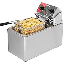 CROSSON Friggitrice Elettrica Professionale 4L 2000W Friggitrice a Olio Elettrica con Cestello e Coperchio,Riscaldamento Rapido,per Cucina Hotel Ristorante，serbatoio singolo da 4L