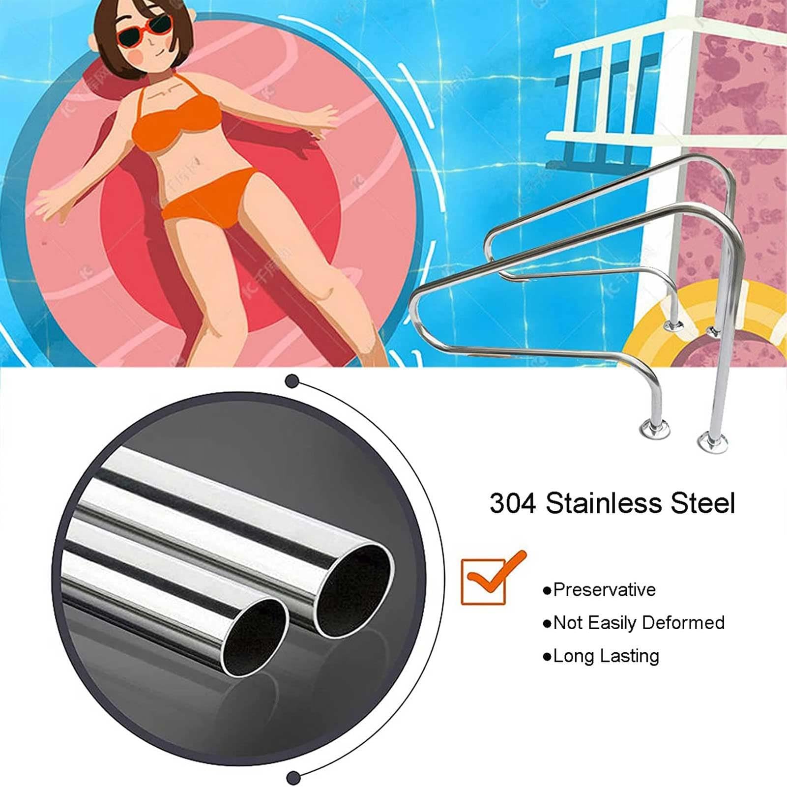 Pasamanos de piscina, pasamanos de acero inoxidable para escaleras de spa, pasamanos de seguridad para jardín, patio, piscinas, fácil de instalar con base de montaje rápido