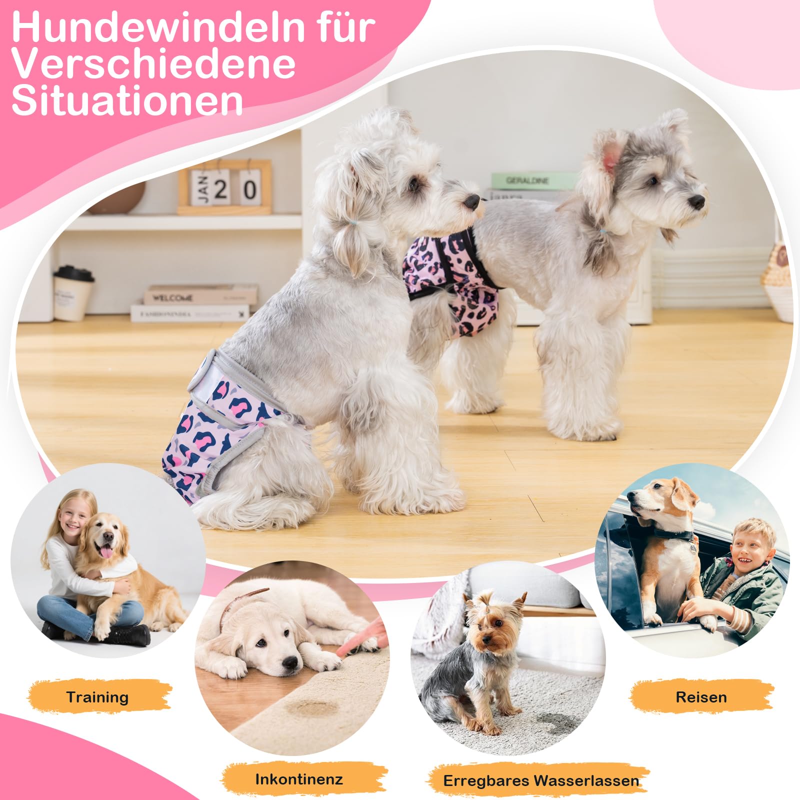 Wiederverwendbare Hunde Windeln Weiblich, Läufigkeitshose für Hündinnen M (3 Stück), Hochsaugfähige Hundewindeln für Hündinnen mit Starkem und Flexiblem Verschluss - Leopardenmuster