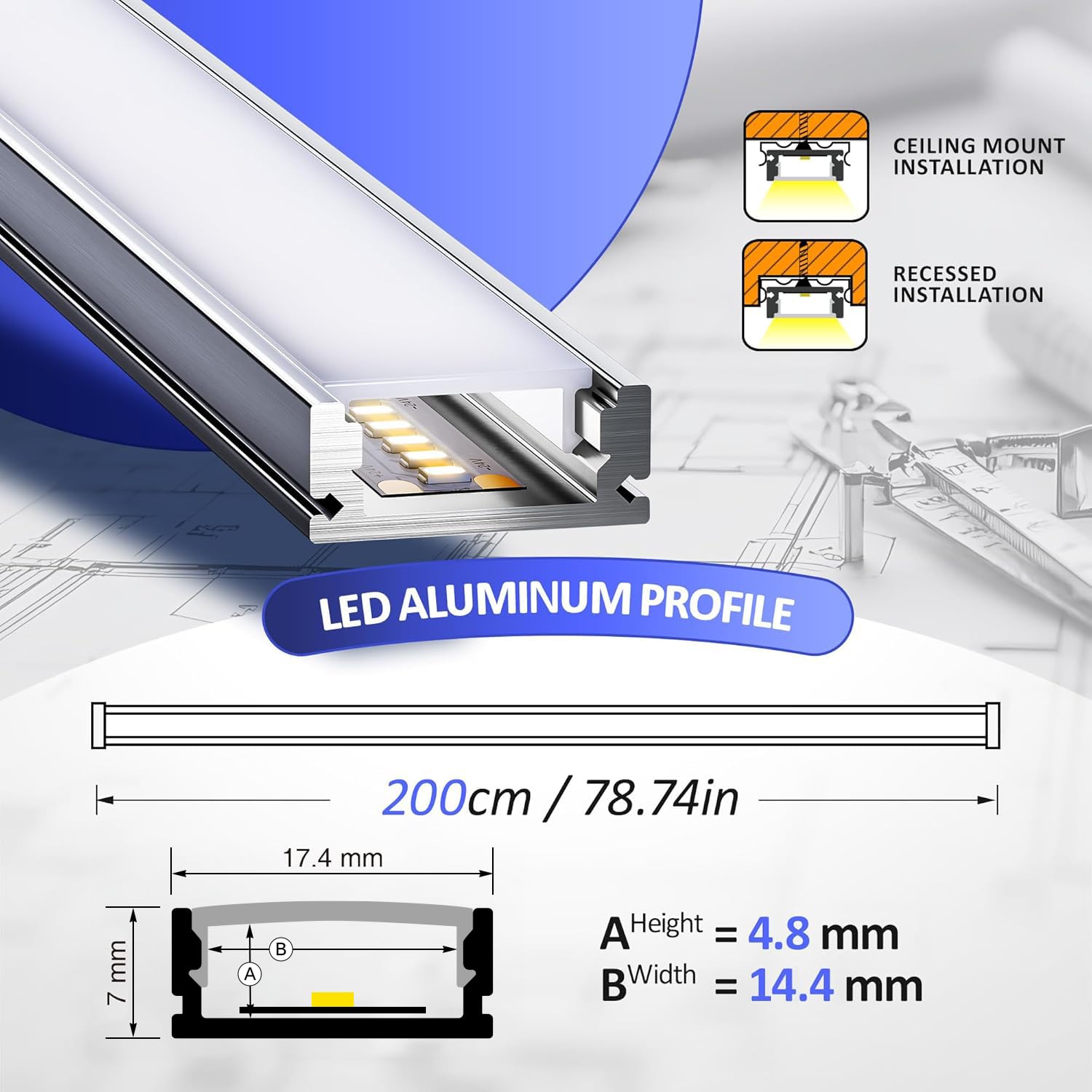 LED Profil 12 x 2m U-Form Aluprofil mit weißer Abdeckung,Endkappen & Montageclips Alu Leiste für Lichtstreifen bis 12mm Led Profile Schiene Kanäle Leiste Diffusor