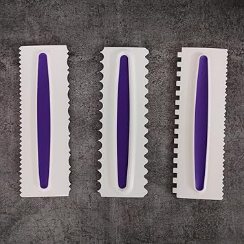 3 Piece/Set Pastry Icing Comb Cake Smoother 6 Design Textures Fondant Cake Decorating Tools (Purple)