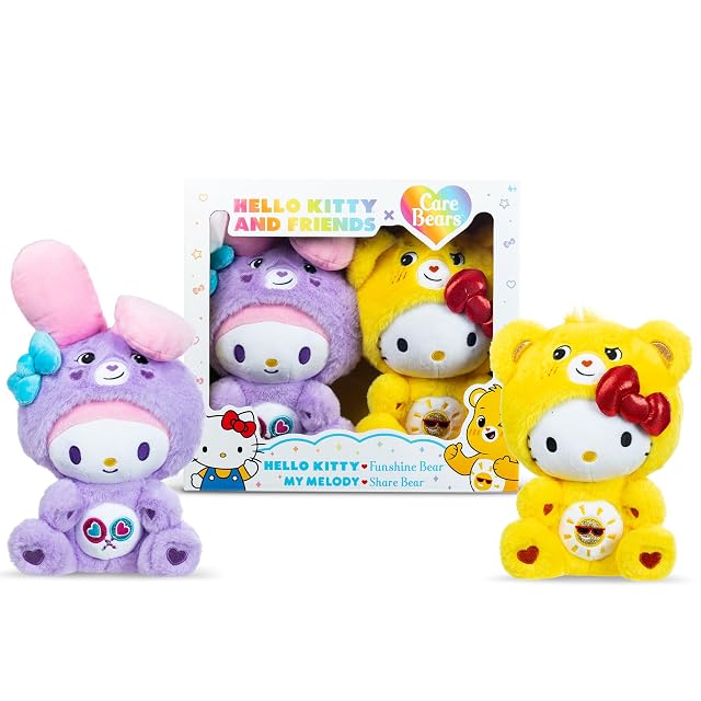 Care Bears x Hello Kitty Plush 2 Pack - Hello Kitty as Funshine Bear My Melody as Share