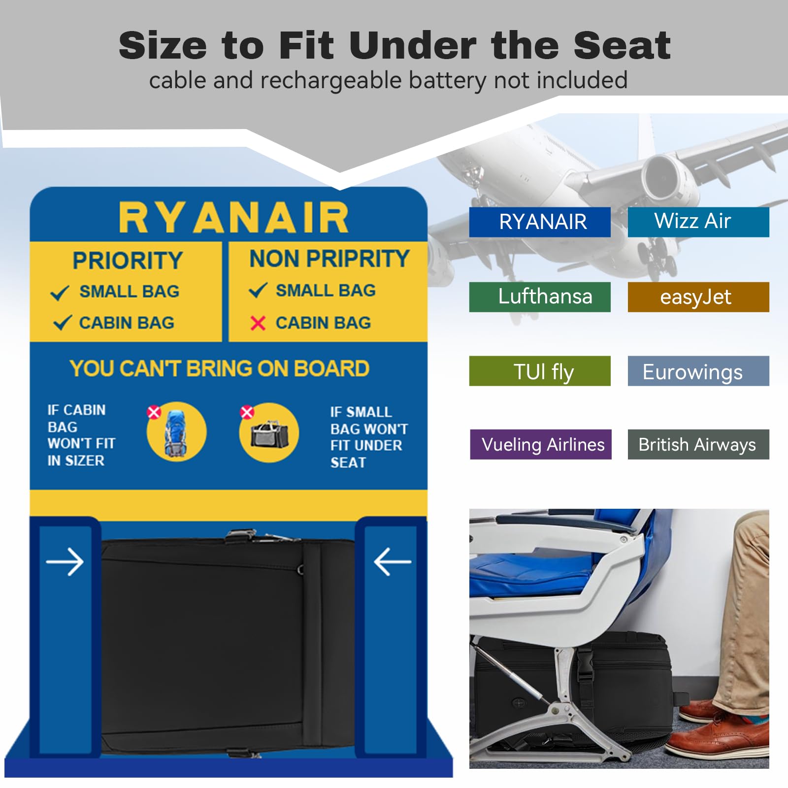 Xkdoai Zaino per Ryanair 40x20x25 Zaino da Viaggio Aereo Bagaglio a Mano Borsa da Viaggio Zaini per Ryanair 40x20x25 Tasca Antifurto Scomparto Separato per Laptop da 14 Pollici