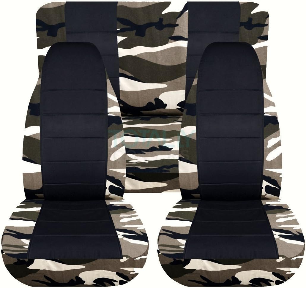 Totally Covers Compatible with 1997-2006 Jeep Wrangler TJ Camo & Black Seat Covers: Orange Tree Camouflage - Full Set: Front & Rear (19 Prints) Complete Back Bench