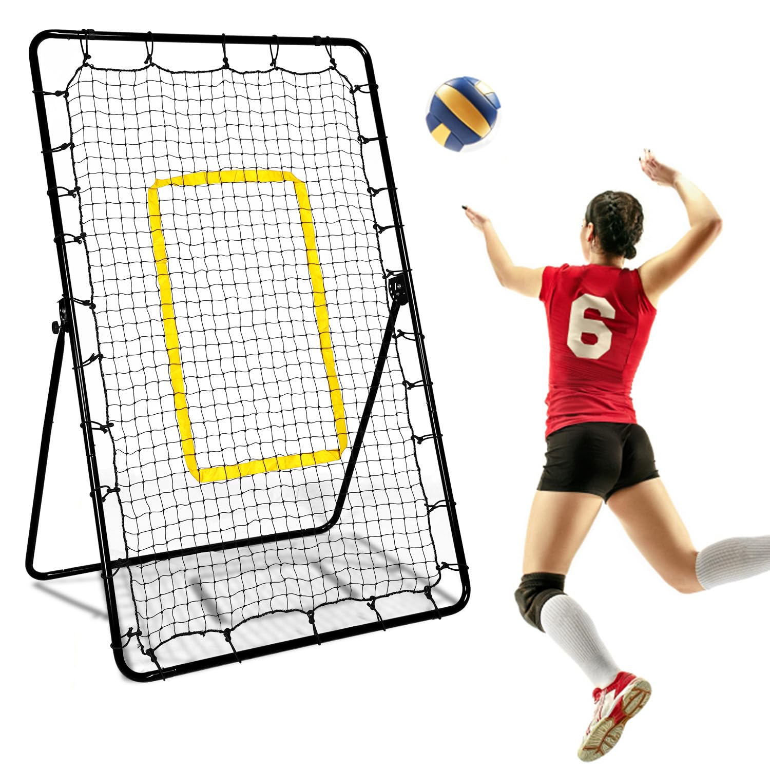 Rete da Rimbalzo per Pallavolo, Regolabile Rete Allenamento Pallavolo con Staffa a L e Picchetti a U Attrezzatura Allenamento di Battuta per Lacrosse Baseball Calcio