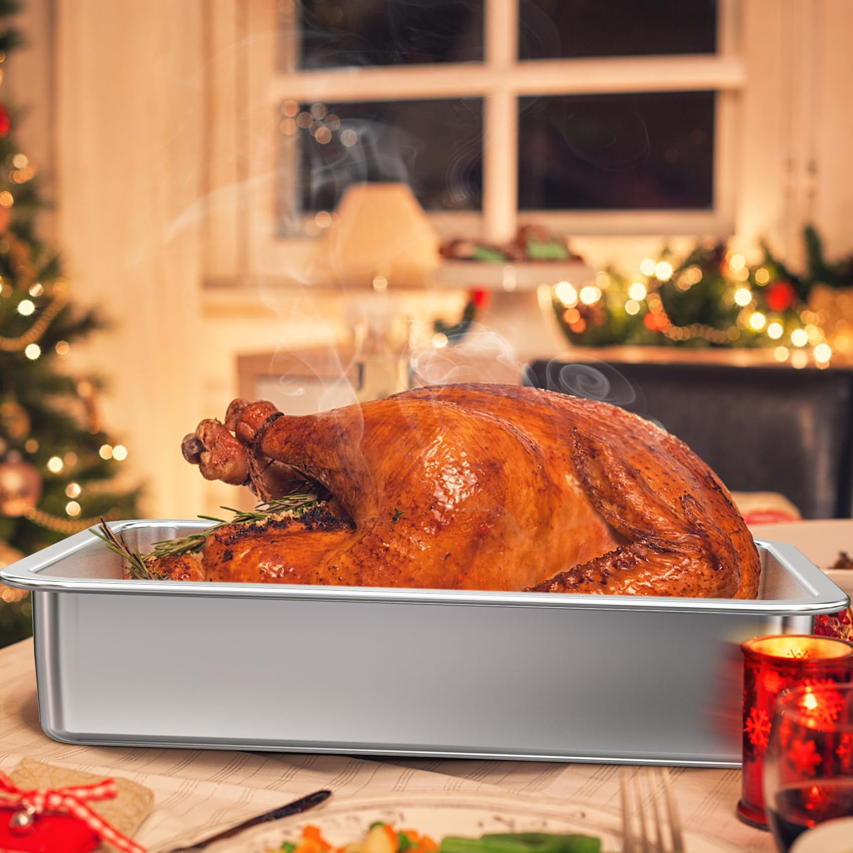 onlyfire Rostiera Profonda Antiaderente, Teglia da Forno in Acciaio Inox per Grill a Gas/Carbone e Forno, 35.7 x 26.5 x 7cm