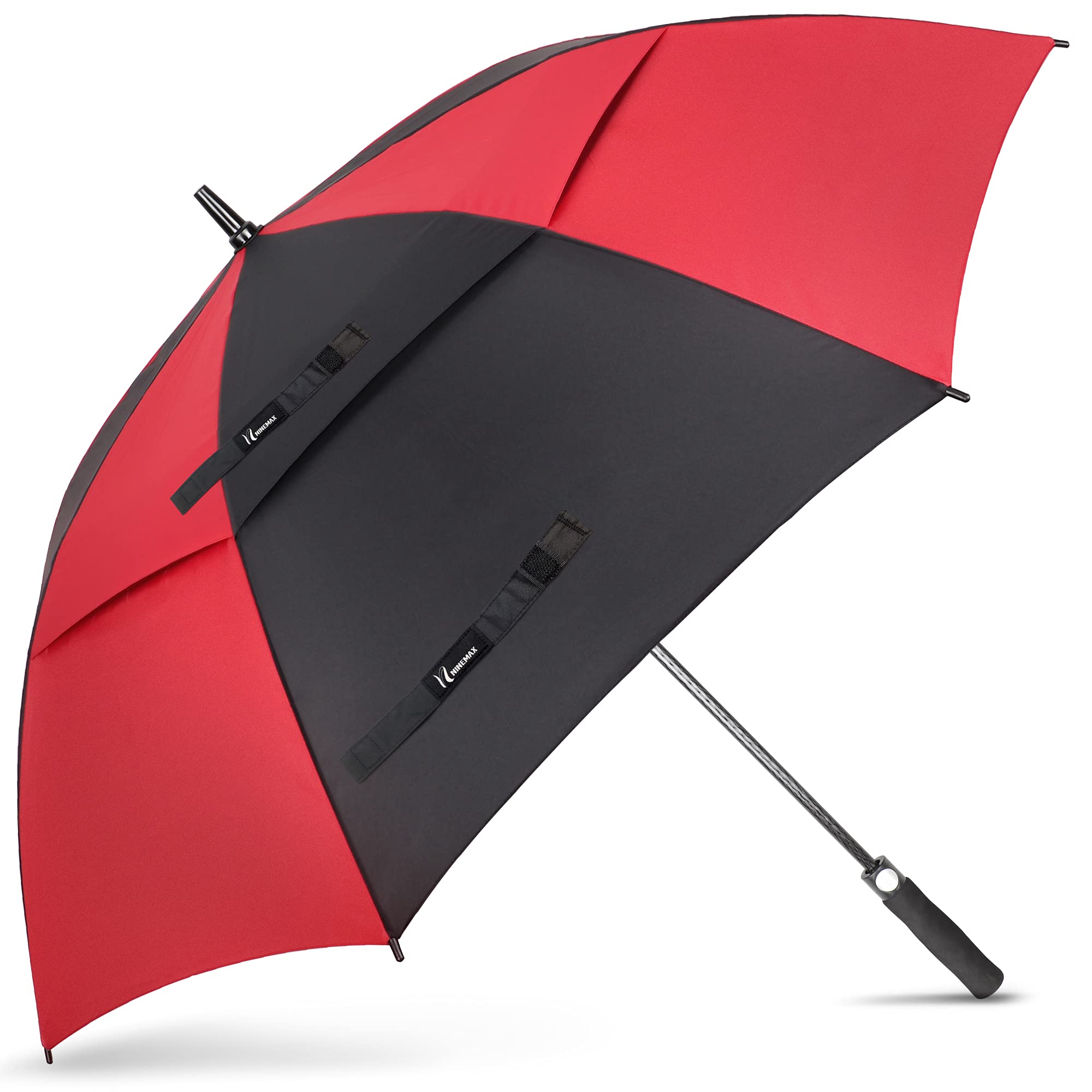 NINEMAX Golf Umbrella Windproof Strong 54 Inch - Oversize Golfing Umbrellas Automatic Open - Extra Large Umbrellas Double Canopy for Rain Heavy Duty(Black/Red New)