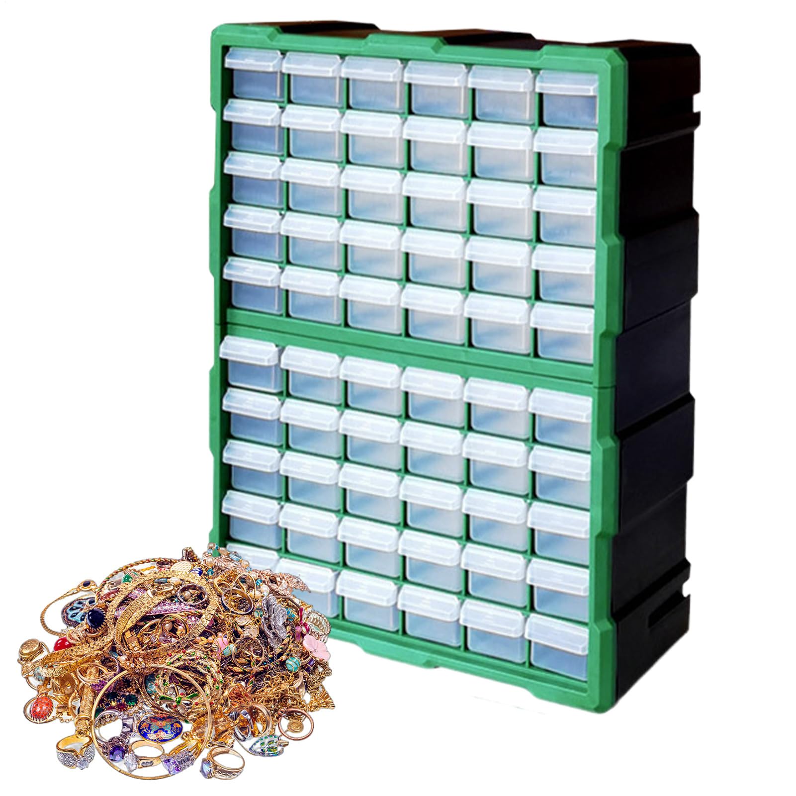 Cabinet di archiviazione hardware - mobile modulare multi griglia | organizzatore di cassetti impilabili | 60 del vassoio in del compartimento, scatola di compatte per viti per l