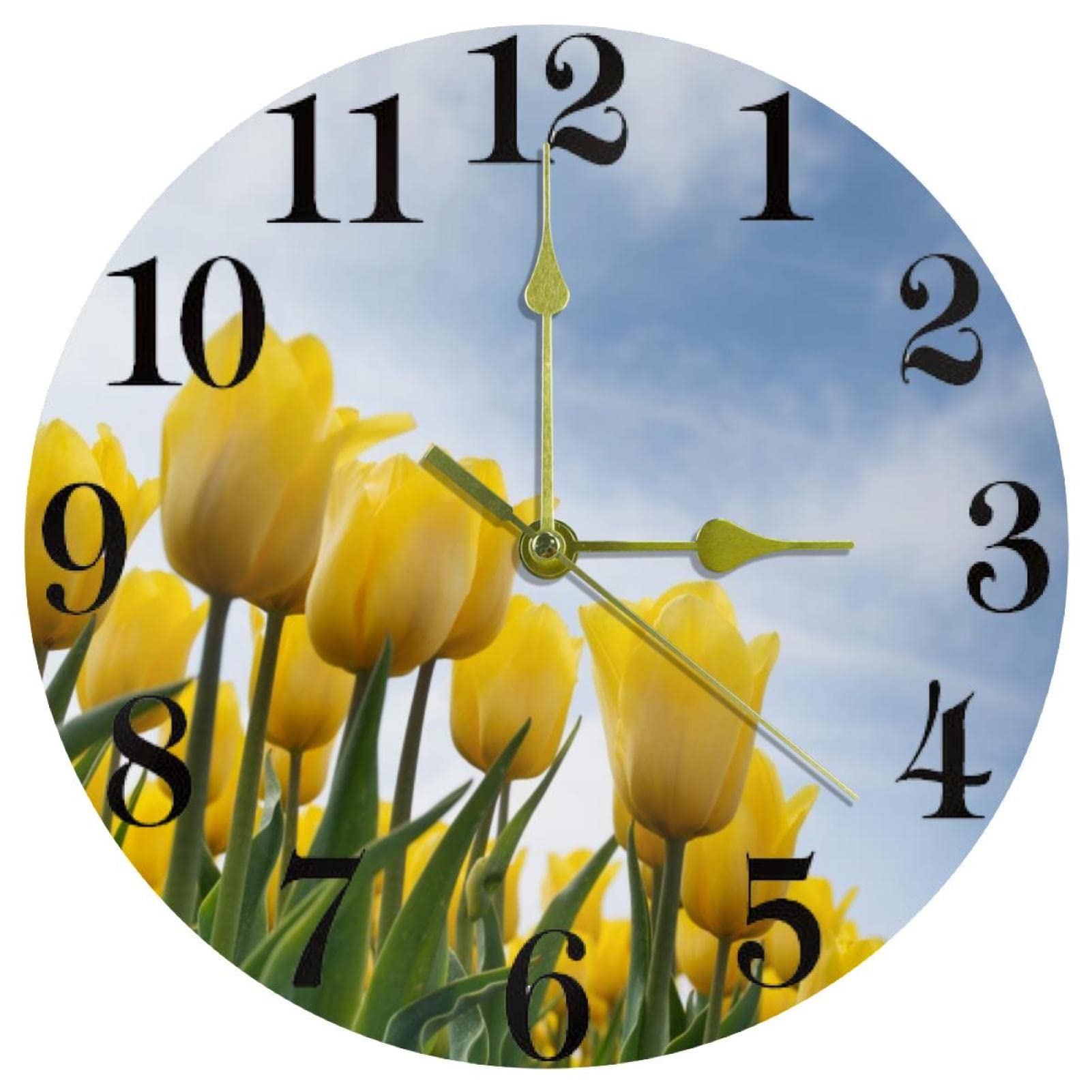 Horloge murale tulipe jaune pour cuisine et bureau calme