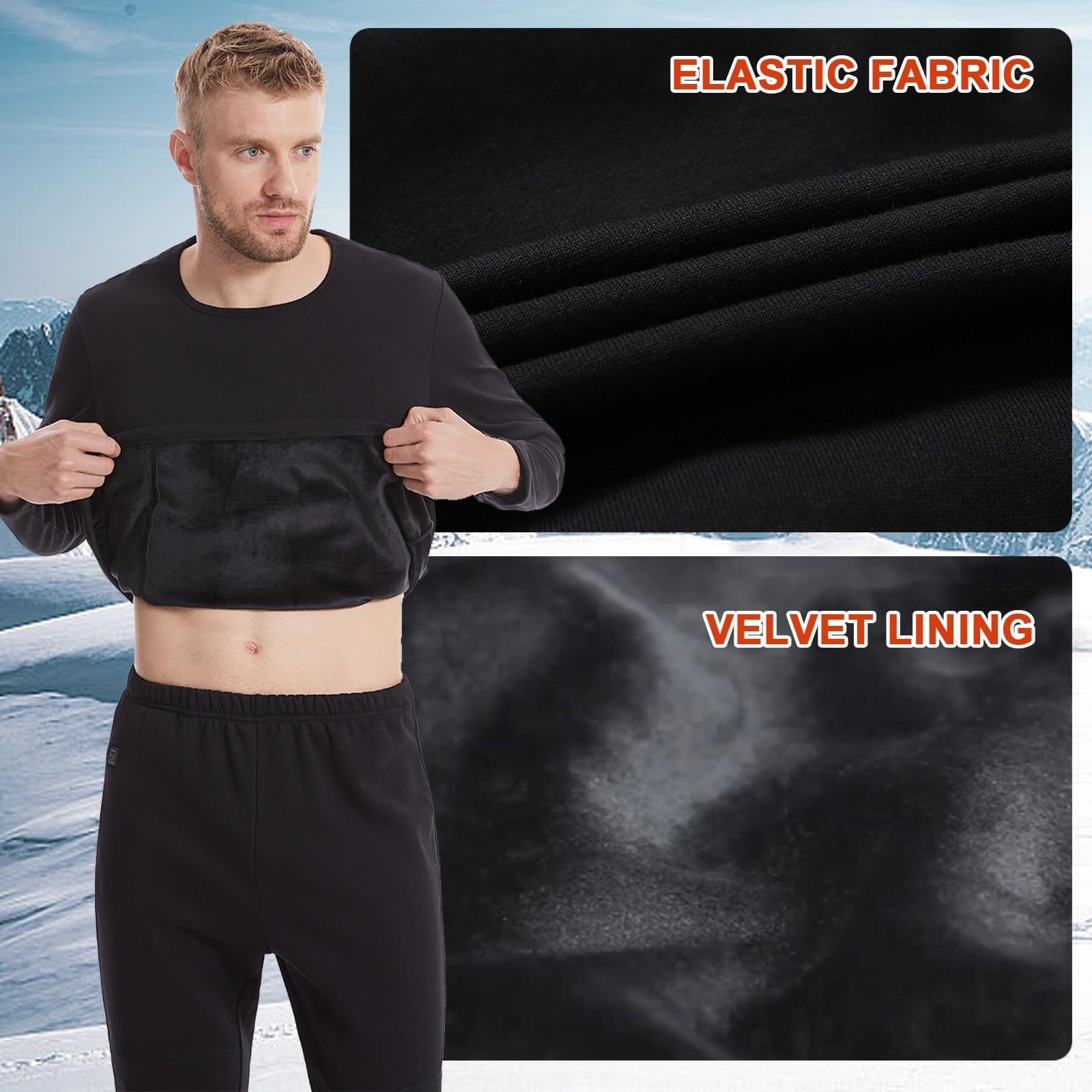 Conjunto De Ropa Interior Térmica Calefactable Para Hombre, Con 22 Zonas De Calefacción Inteligentes Y Elásticos, Compatible Con USB, Para Caza, Pasear Al Perro Y Palear(Negro,4XL)