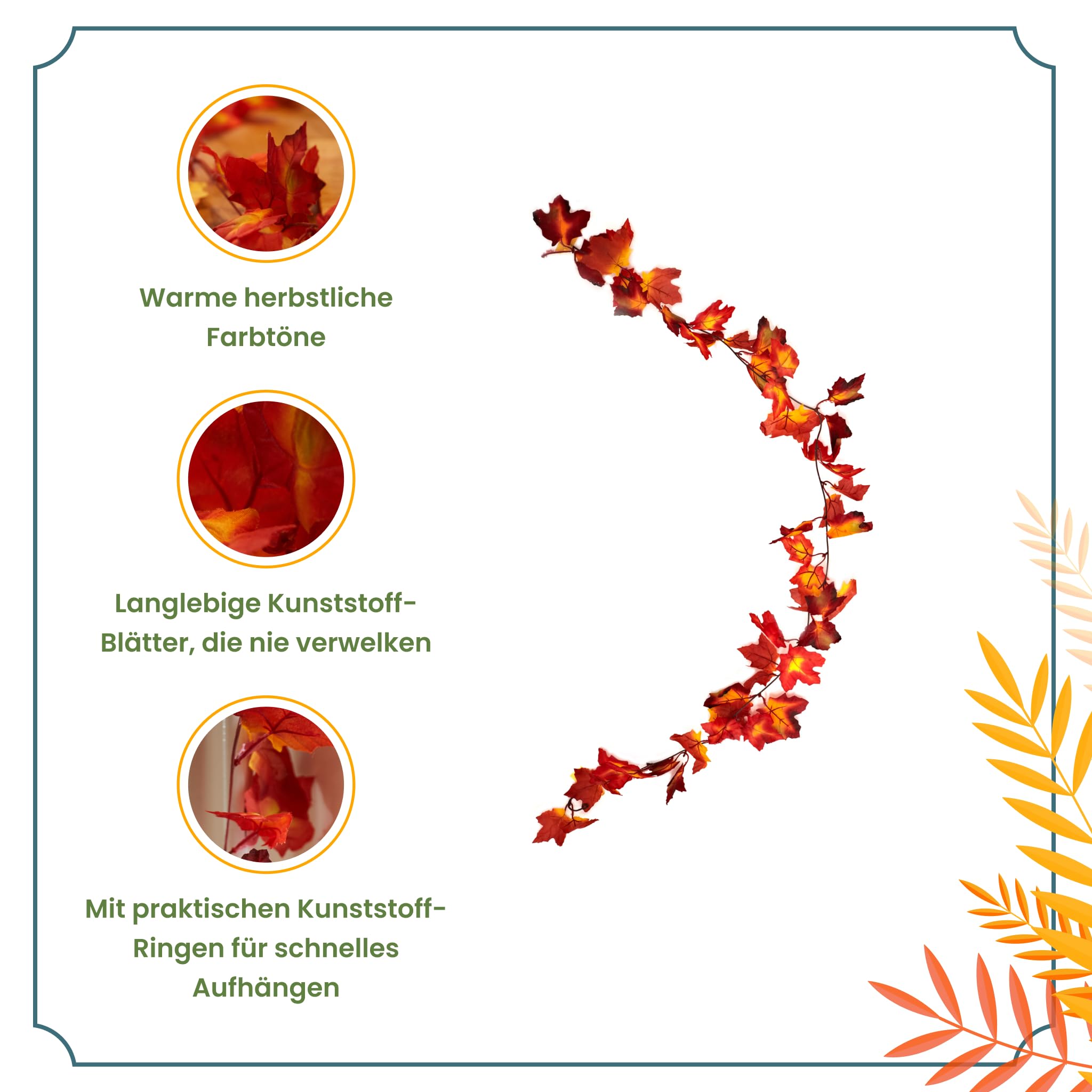 Herbst-Girlande Mit Ahornblättern, 200 Cm – Künstliche Laubgirlande In Gelb/orange Für Halloween & Thanksgiving