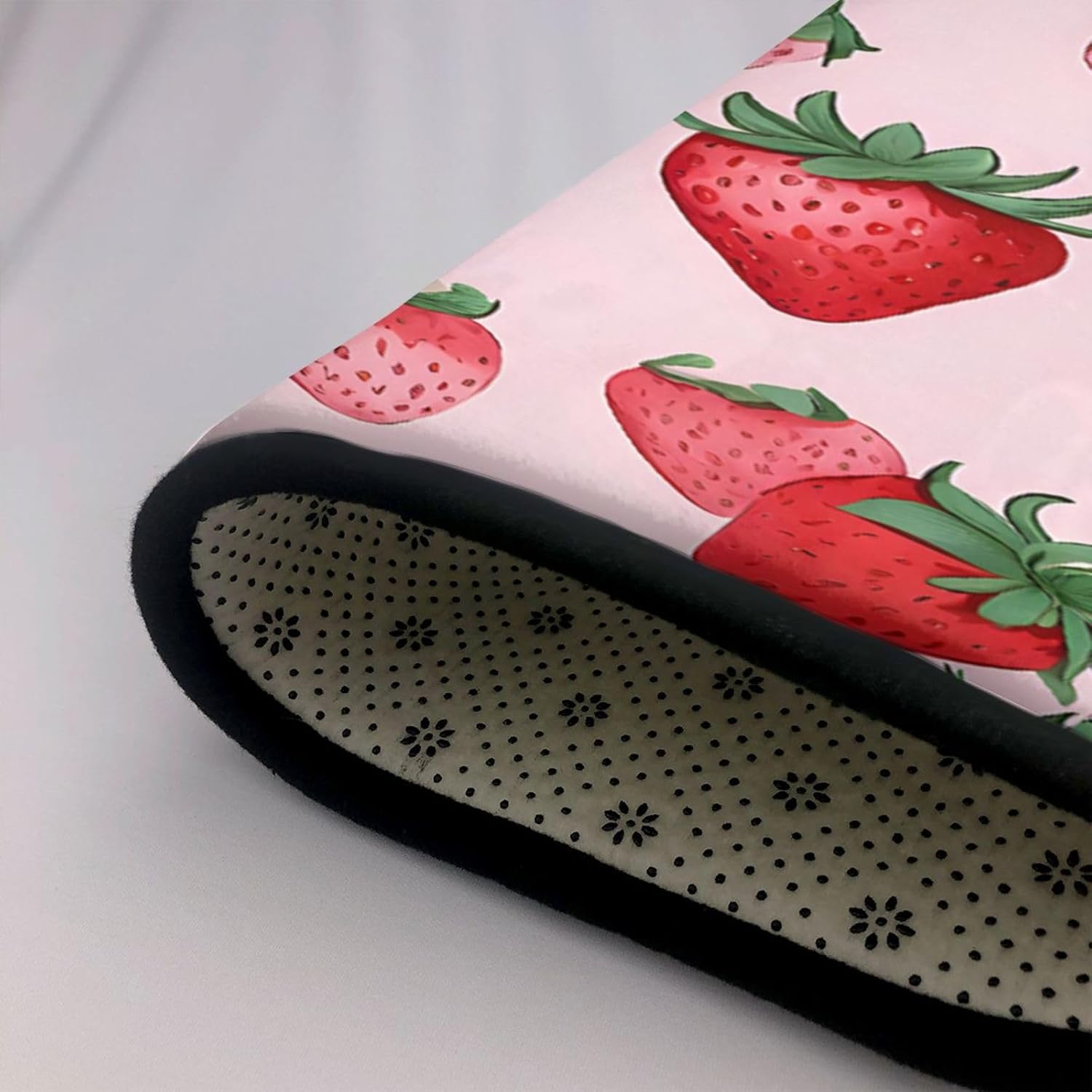 Flannel Non-Slip (Strawberry Pattern) Rug Pad 80×50in Soft Washable Protective for Hardwood Floors Bedroom Bathroom Living Room