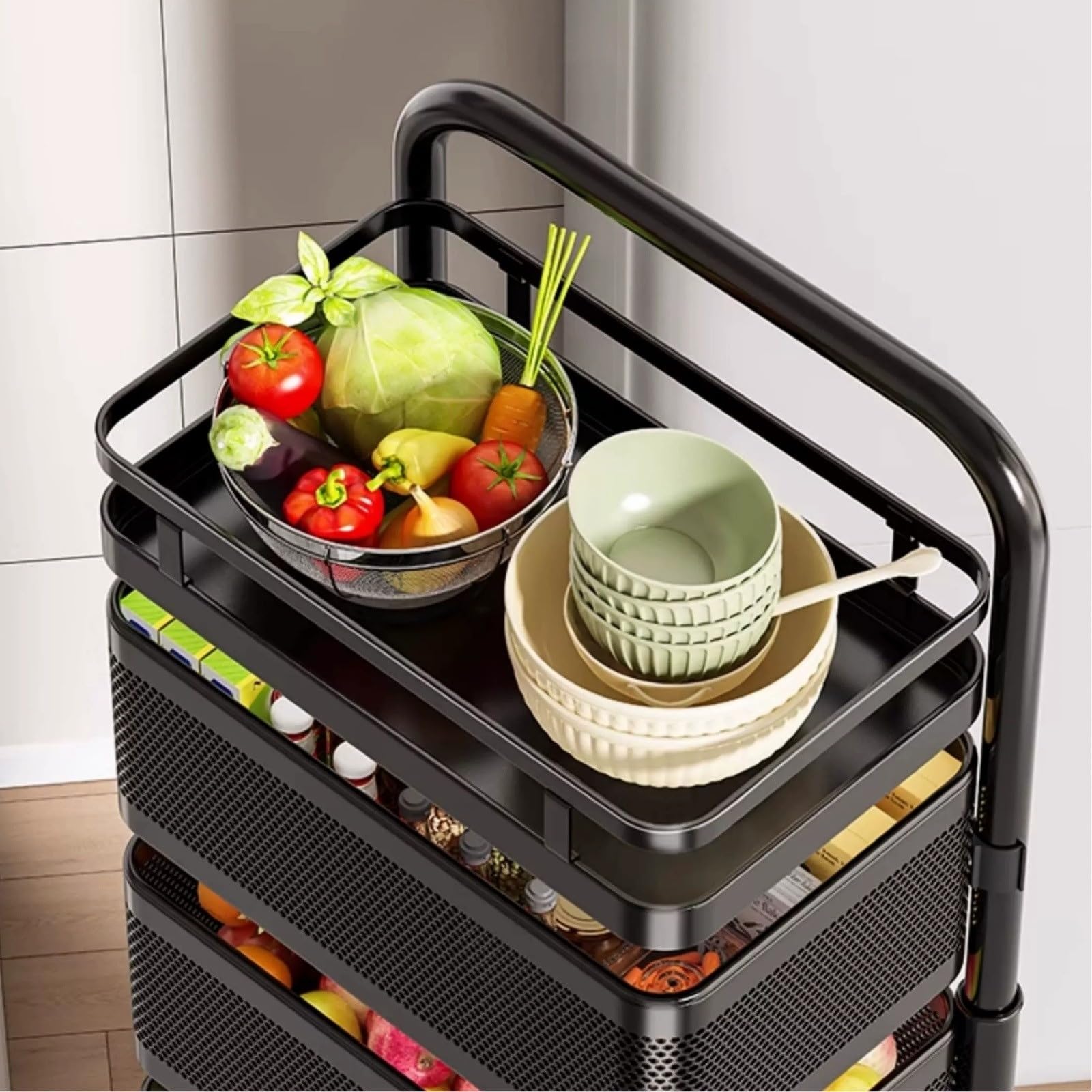 Carro rodante utilitario Carro de Cocina Giratorio con Ruedas, Estante Almacenamiento Espacio Delgado cestas Productos