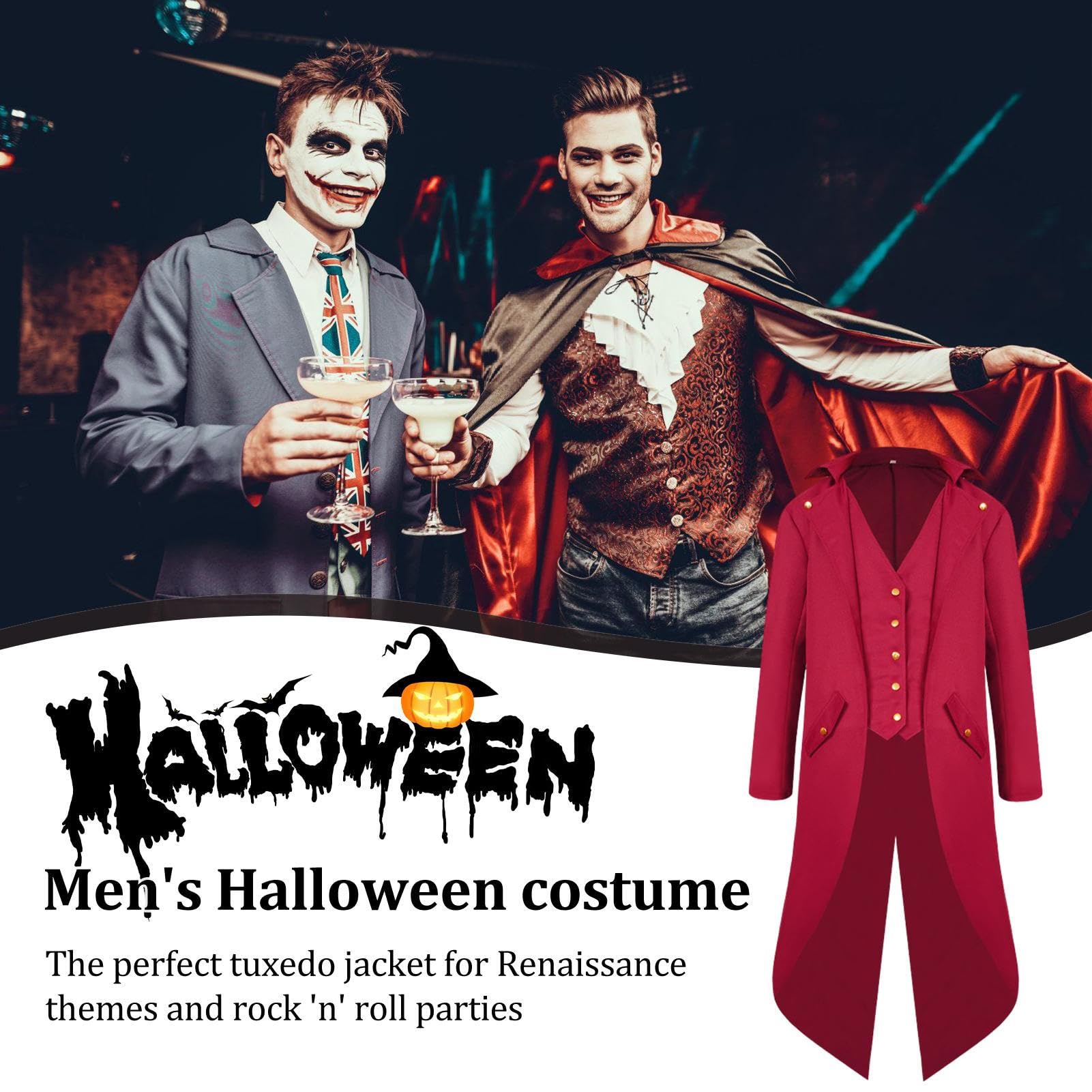 Queue Pie Victorienne pour Hommes, Robe Vampire Gothique médiévale, Costume d'halloween pour Les séances Photo, Le Spectacle d'anime et Le défilé Moen boîte Nuit