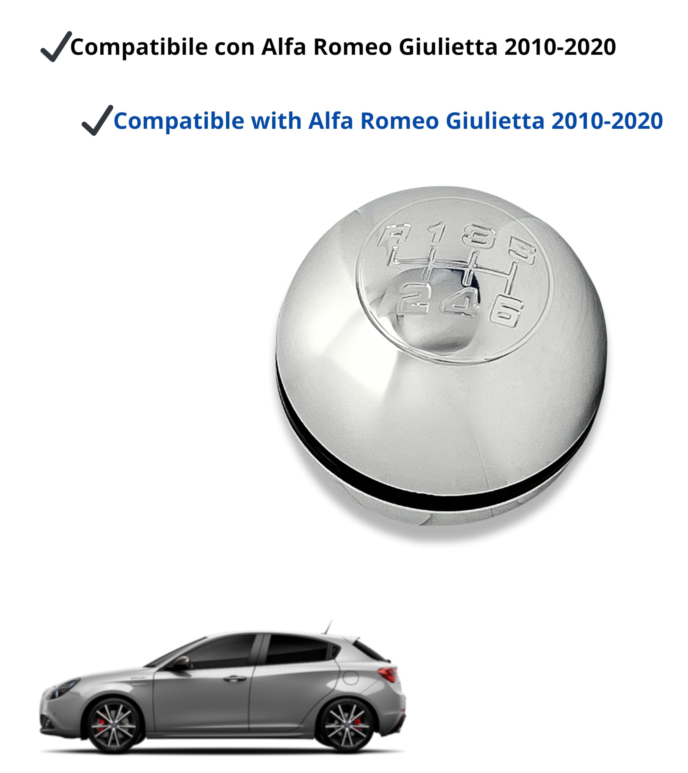 Pomello Cambio Per Alfa Romeo Giulietta - Lente Satinata 6 Marce, Compatibile Con Modelli Originali