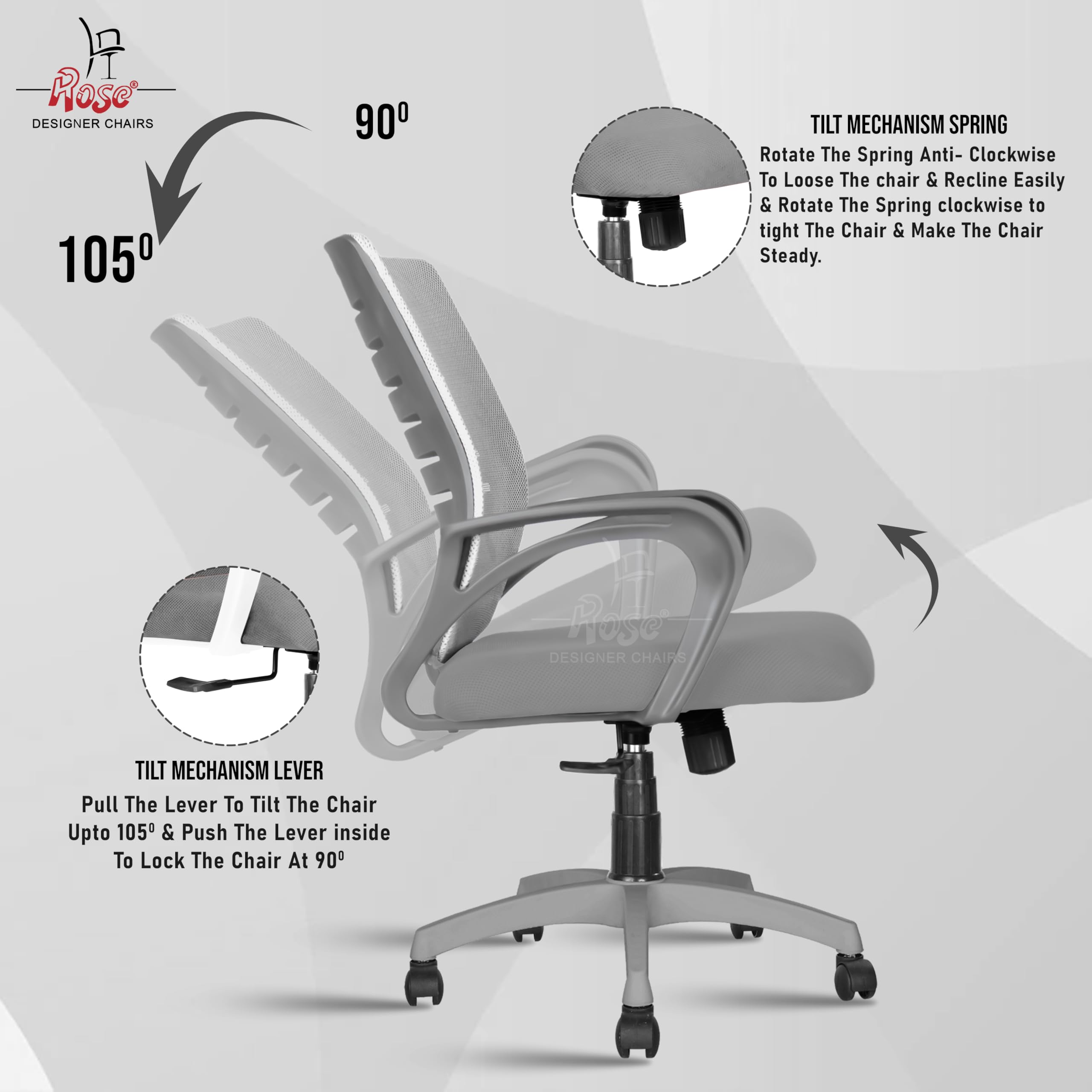 ROSE® Elite | 3 Years Brand Warranty | Ergonomic Office Chair, Study, WFH, Revolving, Rolling, Desk, Task, Laptop, Student Chair (Full Grey, Elite Pro MB) 2