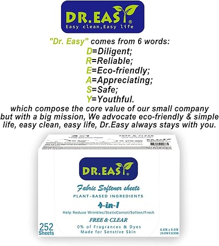 Miniatura 7 de DR.EASY - Hojas de secadora de fórmula a base de plantas, 252 unidades, hojas suavizantes de tela para lavandería y aceite esencial transparente,
