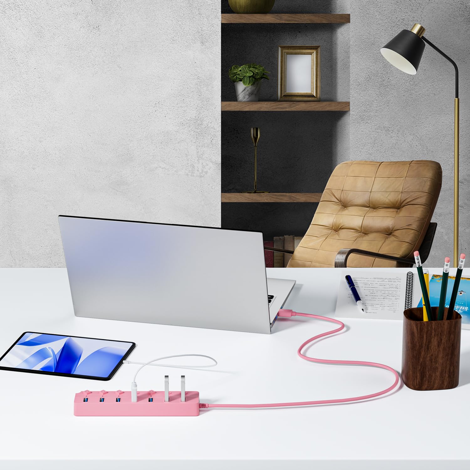 ONFINIO Hub USB 3.0, 7-portowy rozdzielacz koncentratora USB z indywidualnymi włącznikami i światłami, kabel o długości 1 m, kompatybilny z MacBookiem, laptopem, Surface Pro, PS4, PC, pendrivem