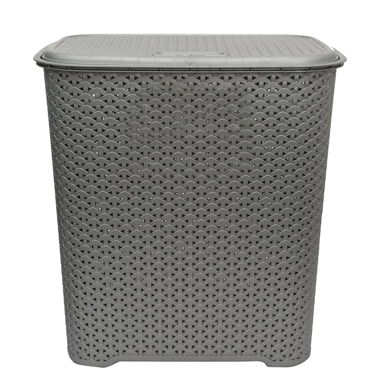 1 X Laundry Basket with Flip Lid Knit Design Plastic Large Hamper, Washing Baskets Linen Clothes Box Freestanding Sturdy Tall Laundry Sorter Bin Storage for Bathroom, Bedroom (Silver, 45L Litre)