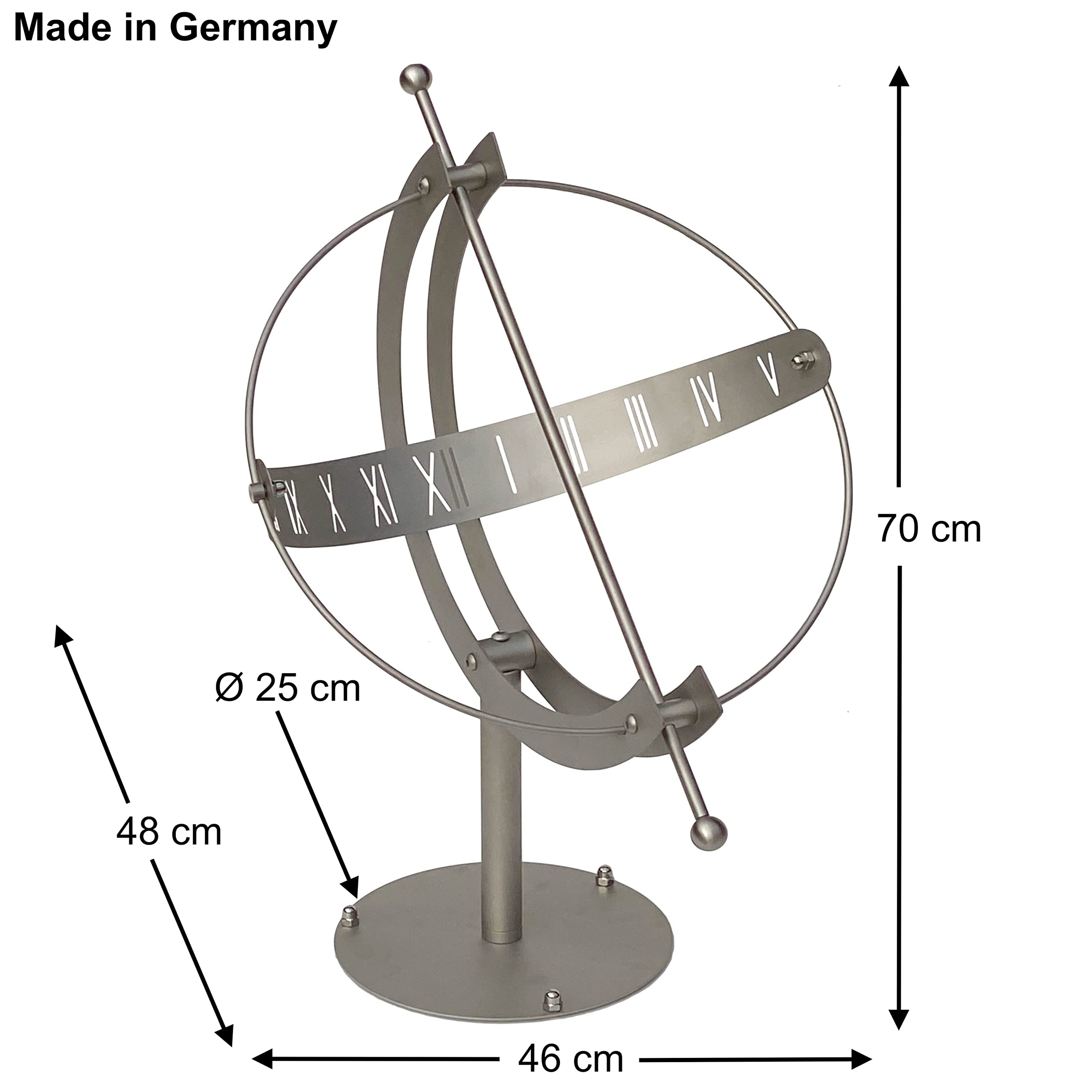 DanDiBo Sonnenuhr Edelstahl für den Garten 70 cm Rostfrei 96207 mit Säule Ausrichtbar Wetterfest Gartenuhr Modern Metall