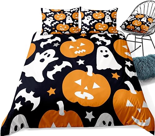Miniatura 265 de Pumpkin Bedding Halloween Duvet Cover Set Funny Evil Pumpkin Pattern Design Black Halloween Bedding Set Queen 1 Duvet Cover 2 Pillowcases