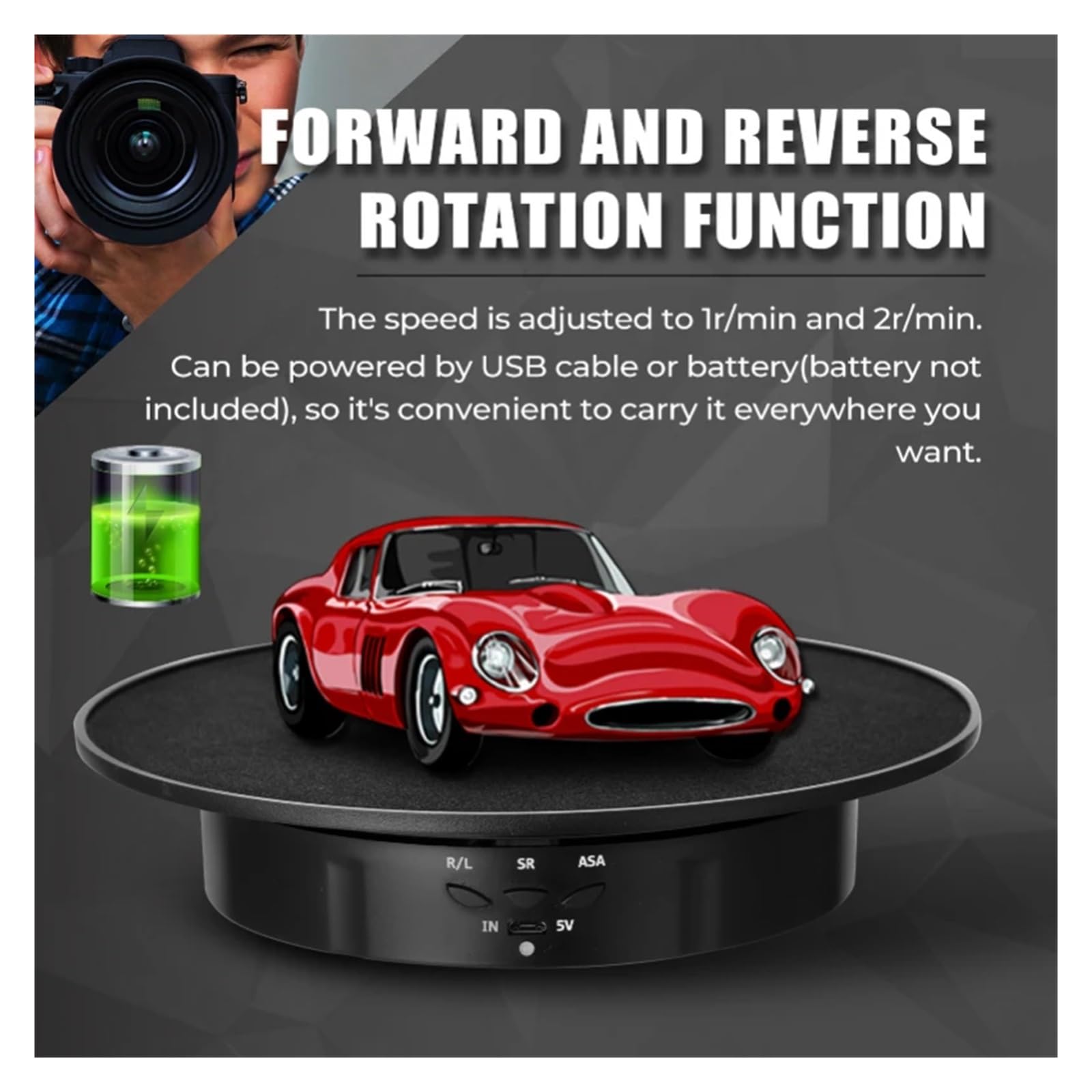 Plataforma Giratoria Electrica, Soporte De Exhibición Eléctrico Rotatorio 3 Velocidades, Espejo Giratorio 360 ​​grados, For Joyería, Batería/alimentación USB For Sesión Fotografía(200mm black Mirror)