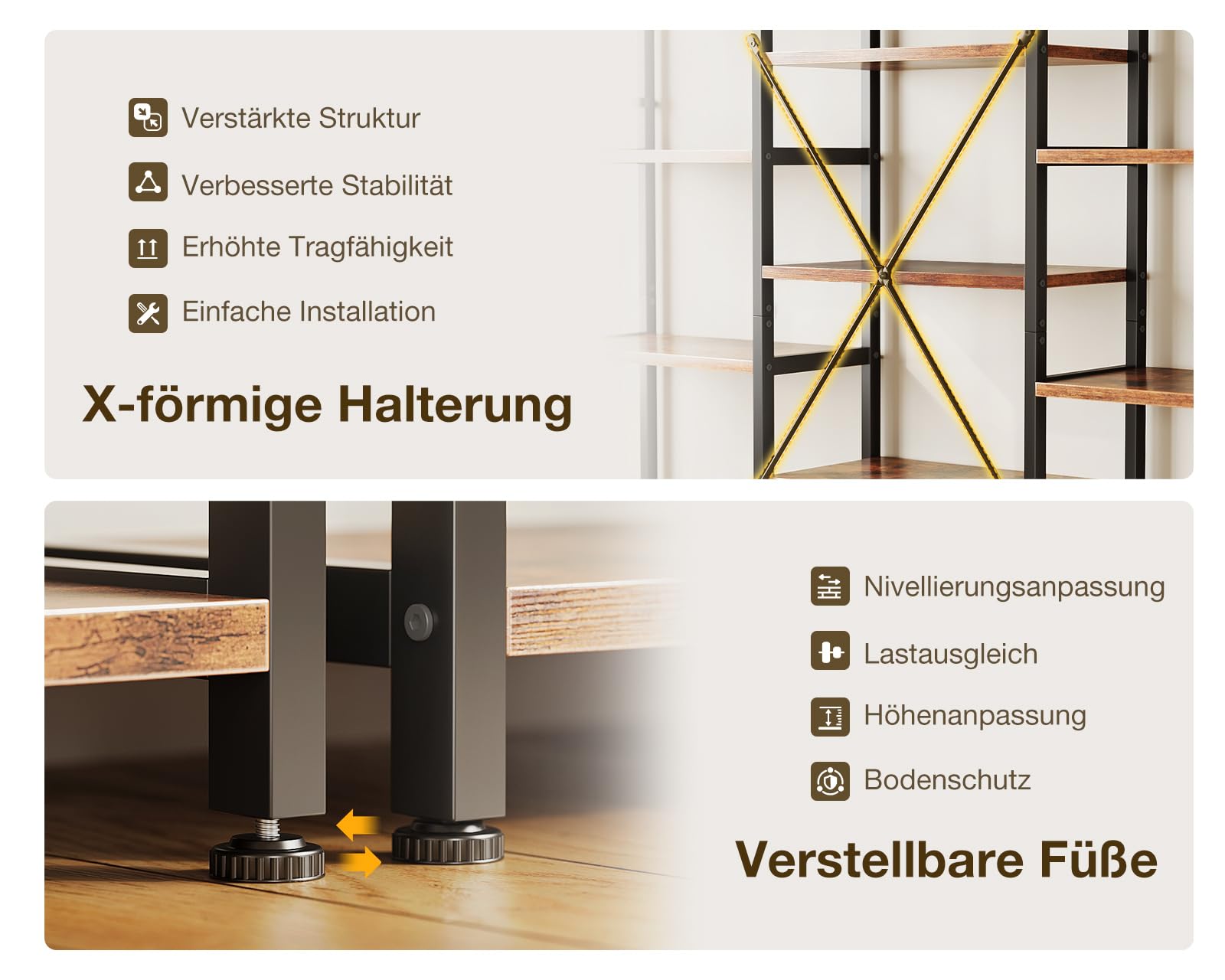 Coleshome Bücherregal mit 14 Ablagen Metallrahmen, 5 Etagen, Industrie-Design, Raumtrenner Regale mit Stauraum, 24 x 125.6 x 145.4 cm Standregal für Büro, Wohnzimmer, Schlafzimmer, Küche, Braun