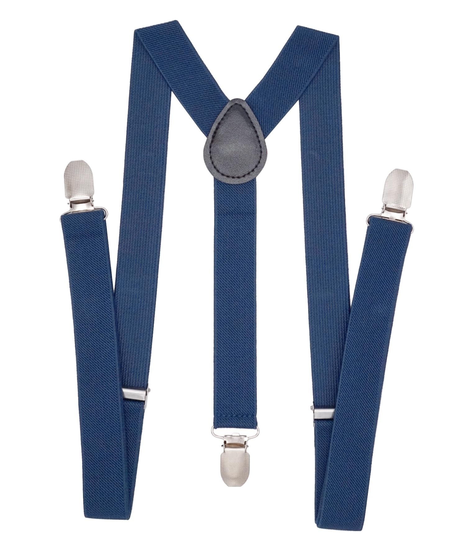 Wannge Men's Dark Blue Suspenders 1" Inch Elastic Adjustable Y-Back Clip-On Suspender