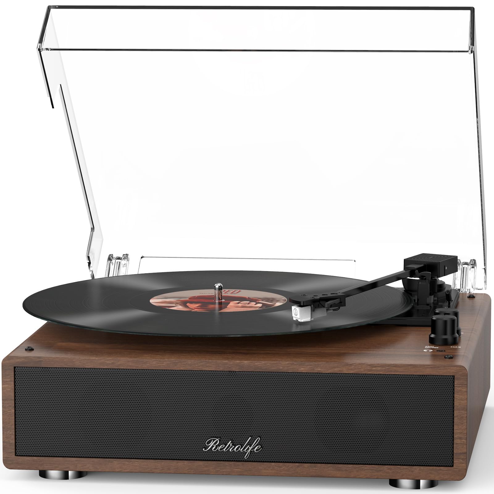 Photo 1 of Vinyl Record Player Built-in Stereo Speakers Vintage Turntable for Vinyl Records Bluetooth LP Phonograph All-in-one MM Cartridge Audio Phono AT-3600L Stylus 3 Speed Belt-Driven Auto Stop Walnut Brown