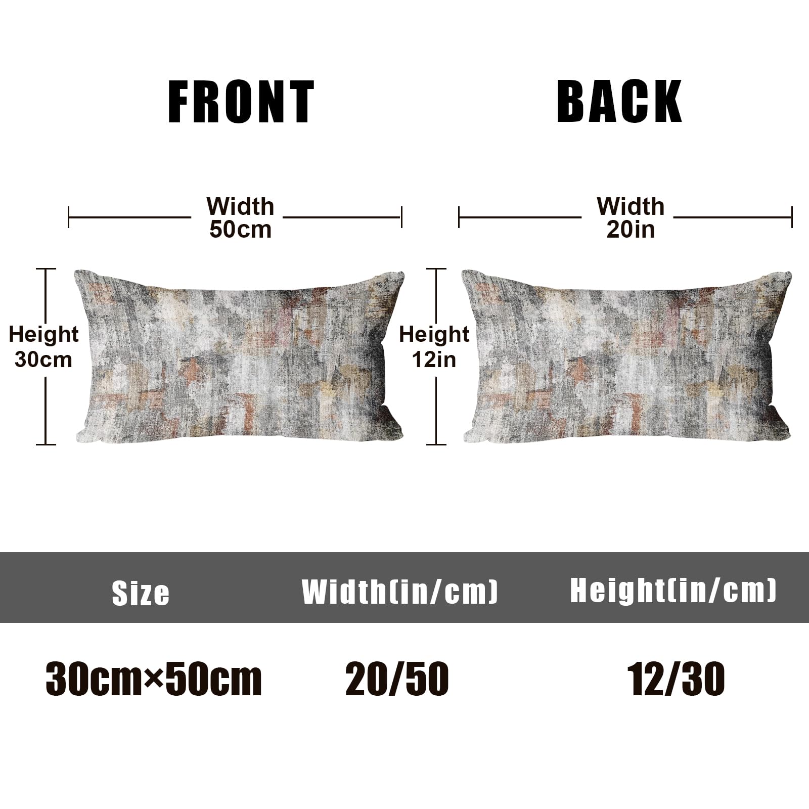 XPHZZL Pack of 2 Gray/Rust Cushion Covers 30cm x 50cm Decorative Square Throw Pillow Covers Home Abstract Style Decor Pillow Cases for Sofa Bedroom Dining Room and Farmhouse 12x20 Inch - Image 2