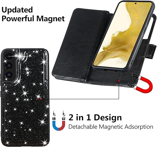 Miniatura 3 de Varikke Funda para Samsung Galaxy S22, cartera magnética desmontable con tapa para Galaxy S22 con tarjetero y soporte y muñequera de piel sintética