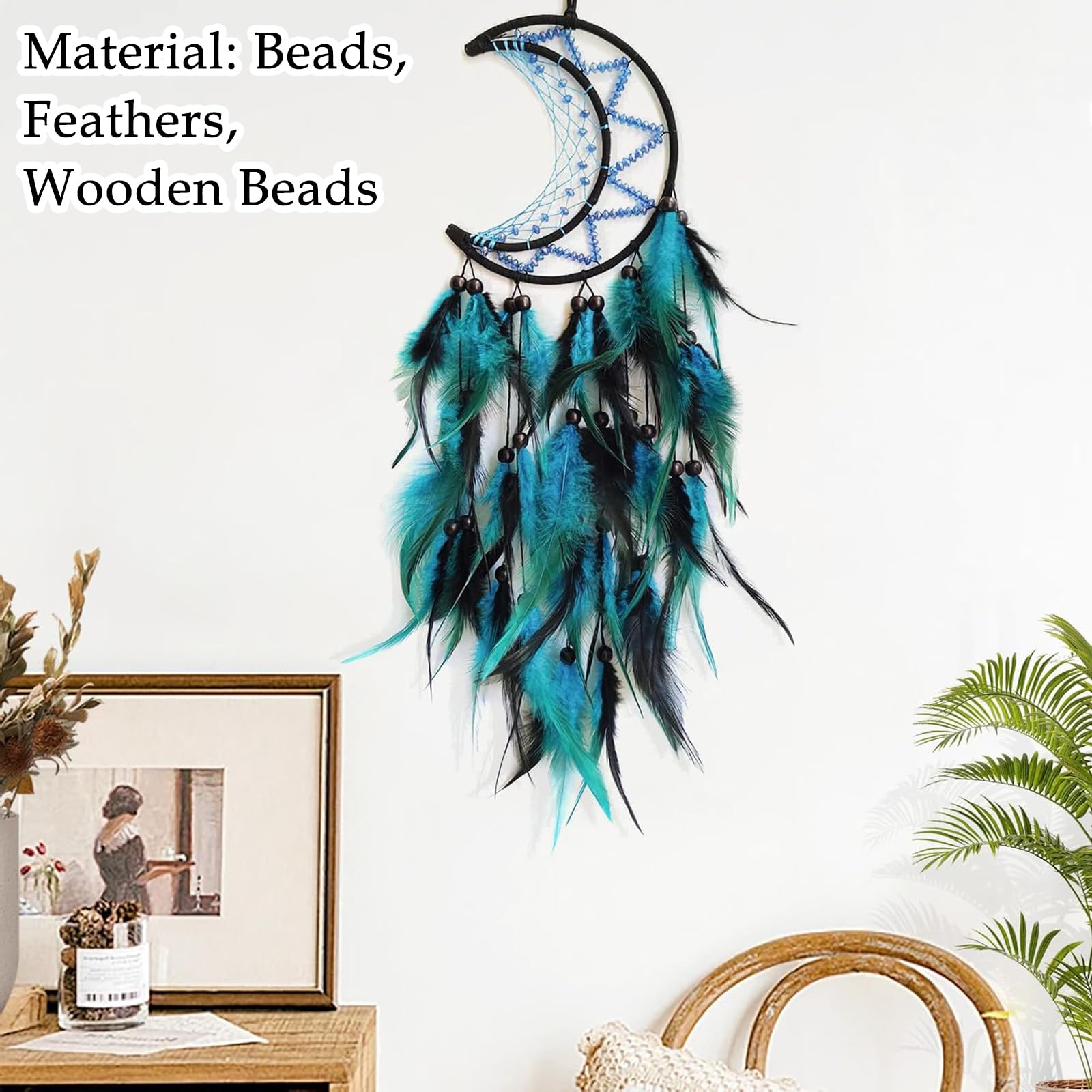 Dream Catcher with Black and Blue Feather Design Wolf Theme Wall Hanging for Boys and Girls Teen Bedroom Accessory and Home Craft Gift - Image 4