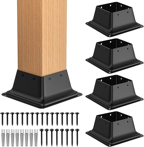 FMhotu Base de poste de 4 x 4, 3 piezas, interno de 3.5 x 3.5 pulgadas, soporte de poste de acero recubierto de polvo resistente para anclaje de