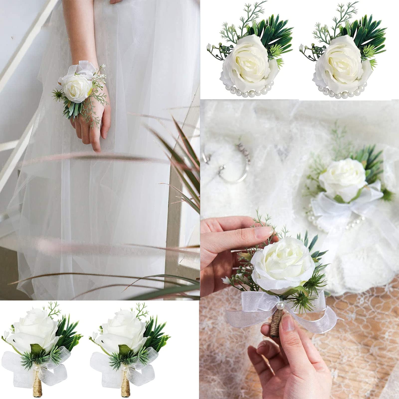 Boutonniere Magnet URROMA 2 Pcs Wrist Corsage Flower, Artificial Wedding  Wrist Corsage And Boutonniere Set Bride Hand Flower Men Boutonniere For  Wedding Bridesmaid Party Corsage For Prom, image size:1600x1600