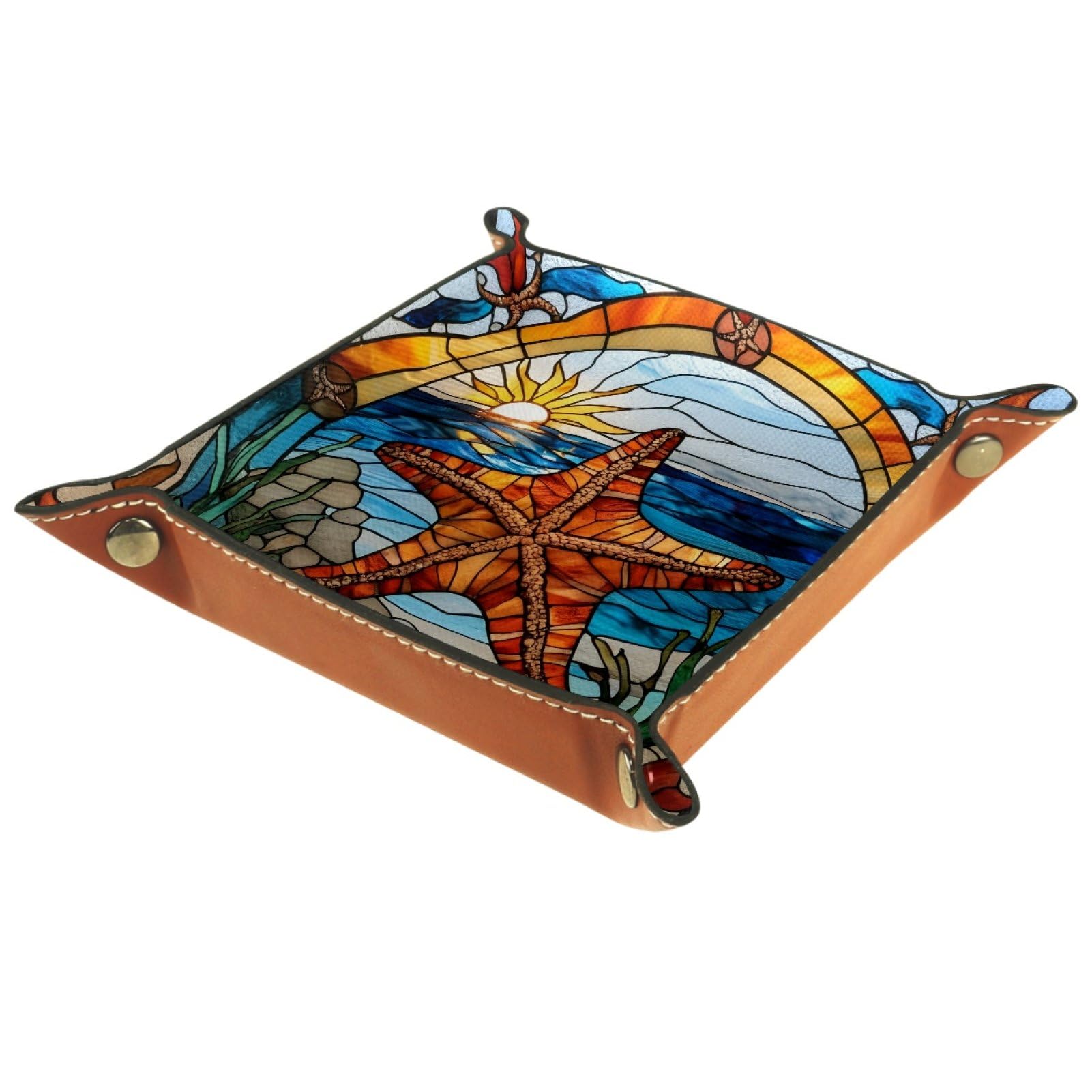 VAPOKF Artistic Starfish Portable Folding Dice Rolling Tray, Microfiber Leather Dice Holder for Dice Games Like RPG, DND and Other Table Games