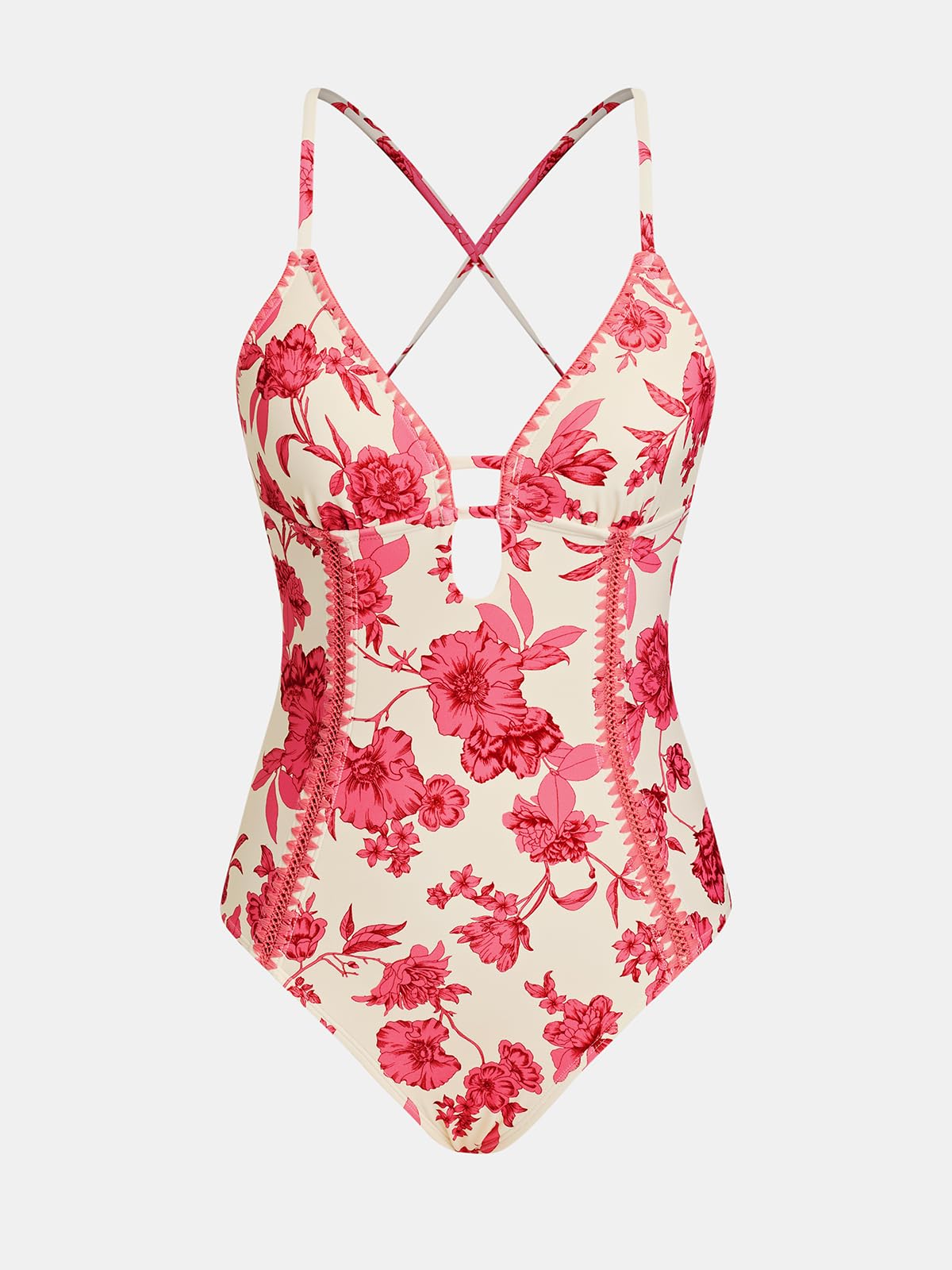 CUPSHE Damen Badeanzug Plunging V Neck Shell Stitch Self Tie Adjustable Cutouts Einteilige Bademode