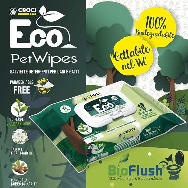 Foto 2 de 8 de Croci Toallitas Húmedas Ecológicas Para Perro Y Gato Con Clorhexidina, Biodegradables, Para Tirar Al Inodoro…