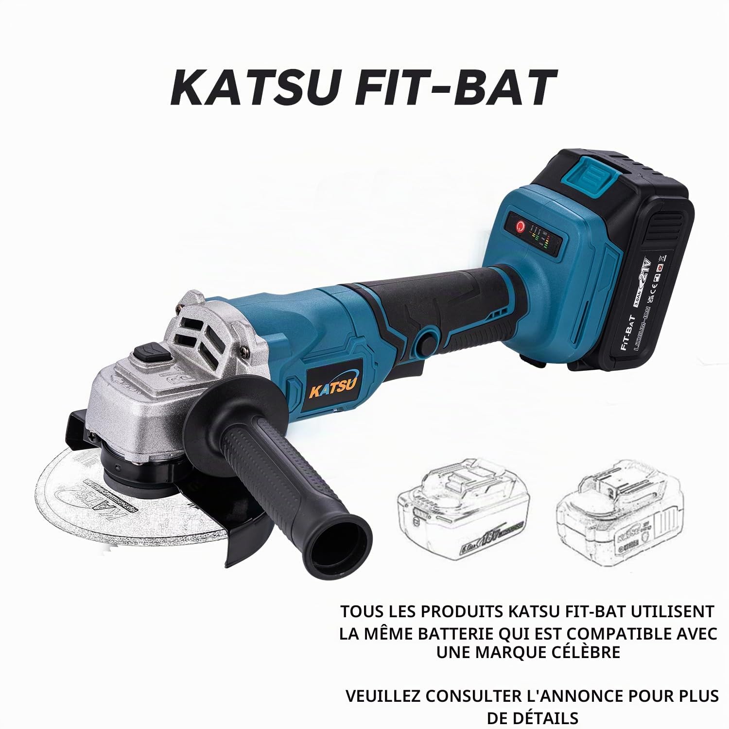 KATSU FIT-BAT 21V Meuleuse d'Angle sans Fil Brushless 115mm 125mm Moteur sans Balais avec 3,0Ah Batterie et Kits d'Accessoires Multi-outils Oscillants pour Meulage, Polissage