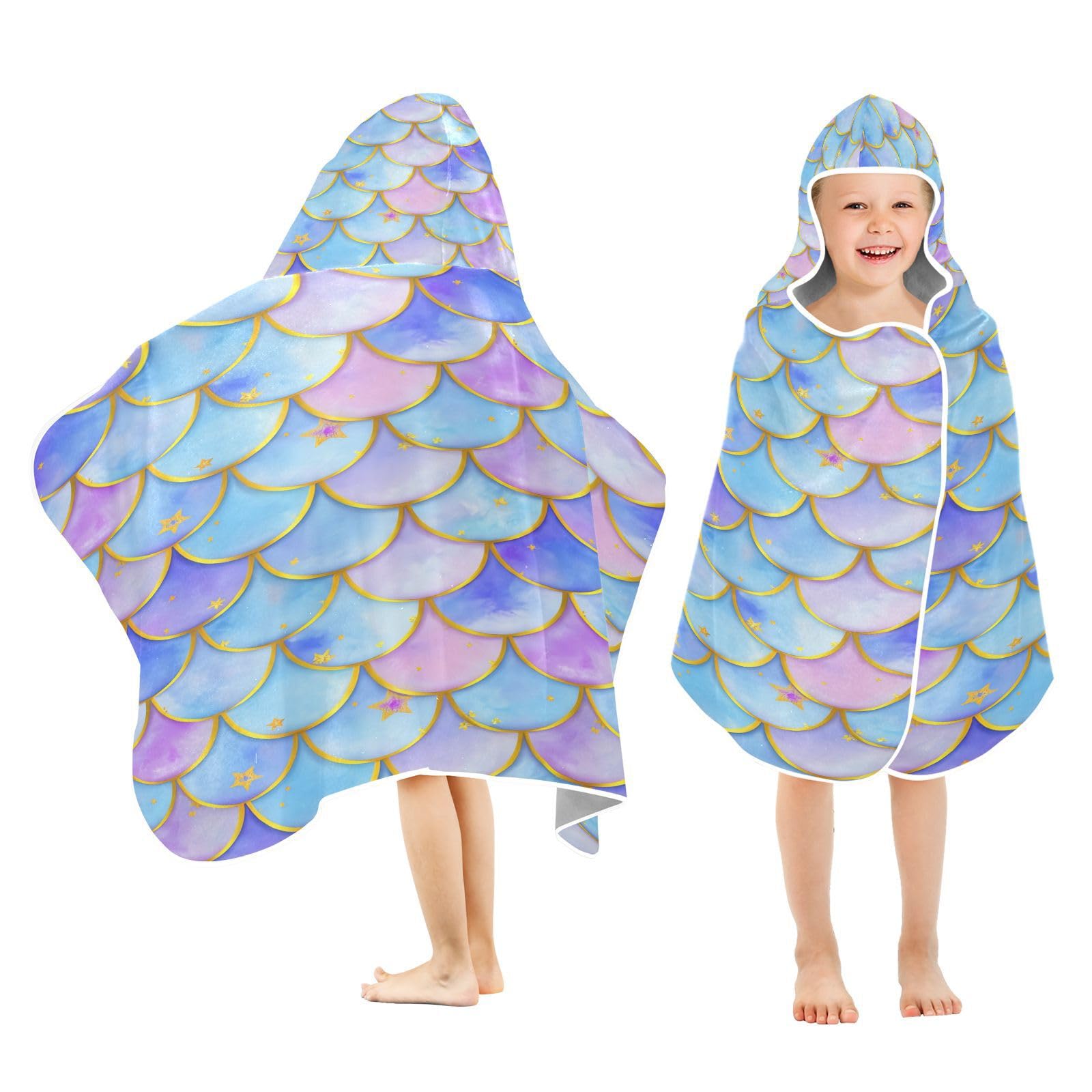 BOESI Graffiti Scales and Stars Kids Hooded Bath Towel, Pool Beach Towel, Kids Hooded Towel, Soft and Comfortable, Absorbent and Quick Drying