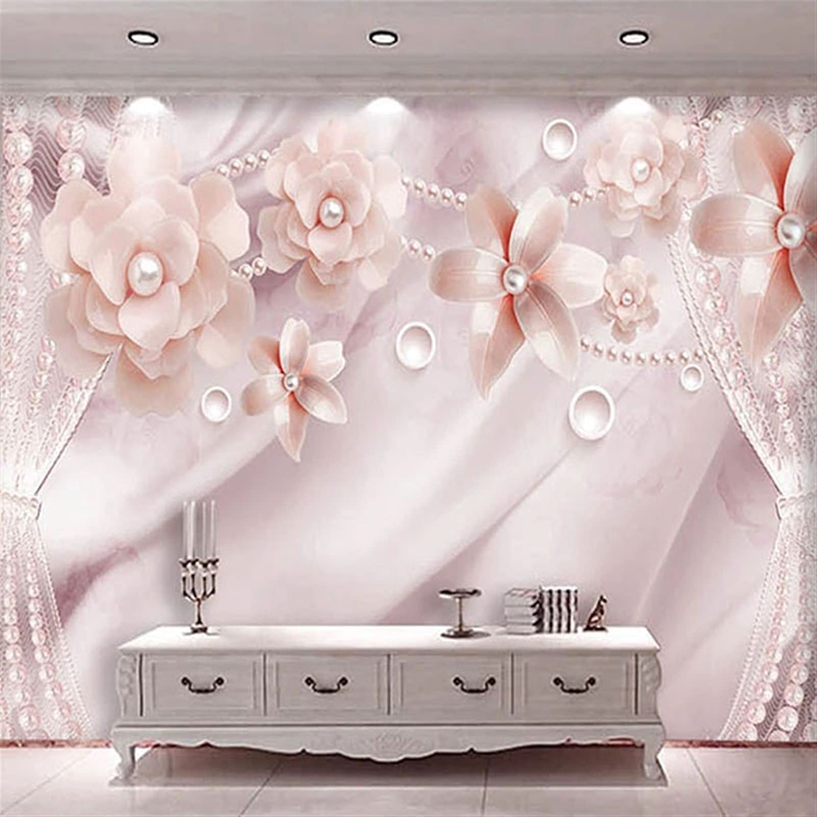 Tatuaż ścienny 3D, tapeta różowa, perła, kwiaty, fotografia, obraz ścienny, do salonu, sypialni, mieszkania, naklejka na ścianę 3D, niesamoprzylepna, samoprzylepna naklejka ścienna (kolor: samoprzylepny)