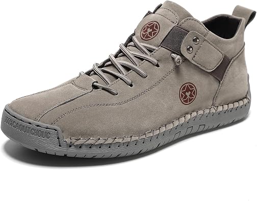 Mens Vintage Handmade Casual Chukka Boots Leather Lace-Up Lightweight Non-Slip Walking & Driving Shoes