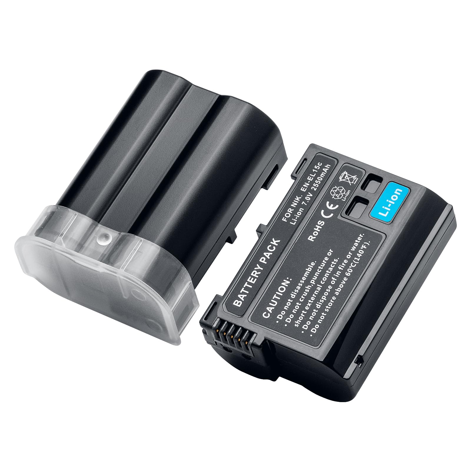EN-EL15/EL15a/15b/15c Lot de 2 batteries 2550 mAh compatibles avec Nikon D7000, D7100, D7200, D7500, D500, D600, D600E, D610, D750, D780, D800, D800E ,D810 D810E, D850, V1, Z5, Z6, Z7, Z62, Z72