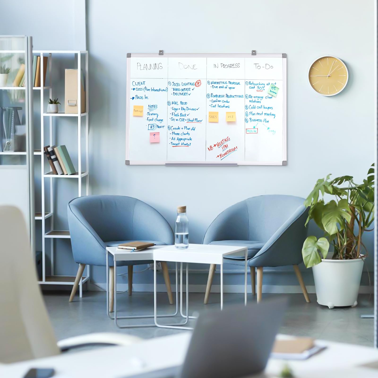 SWANCROWN Tableau blanc magnétique 90 x 60 cm, Tableau velleda | avec Cadre aluminium, Mural, Effaçable à Sec, Tableau blanc magnetique pour une utilisation, bureau et à la maison