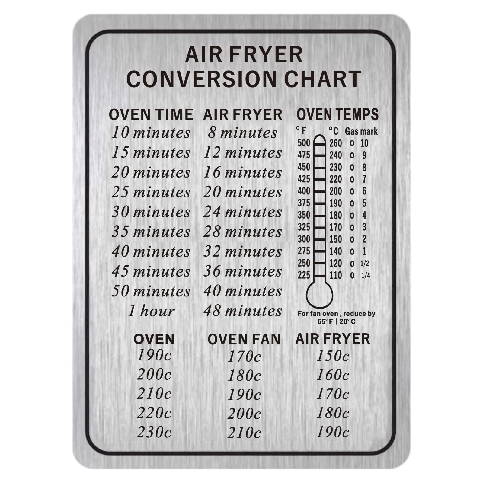 YAZANY Air Fryer Conversion Chart Metal Sign, Air Fryer Cooking Guide Air Fryer Cooking Times Chart, Quick Reference Guide Air Fryer Cooking Times Temp Oven Kitchen UK Gift 7.87 * 5.91inch