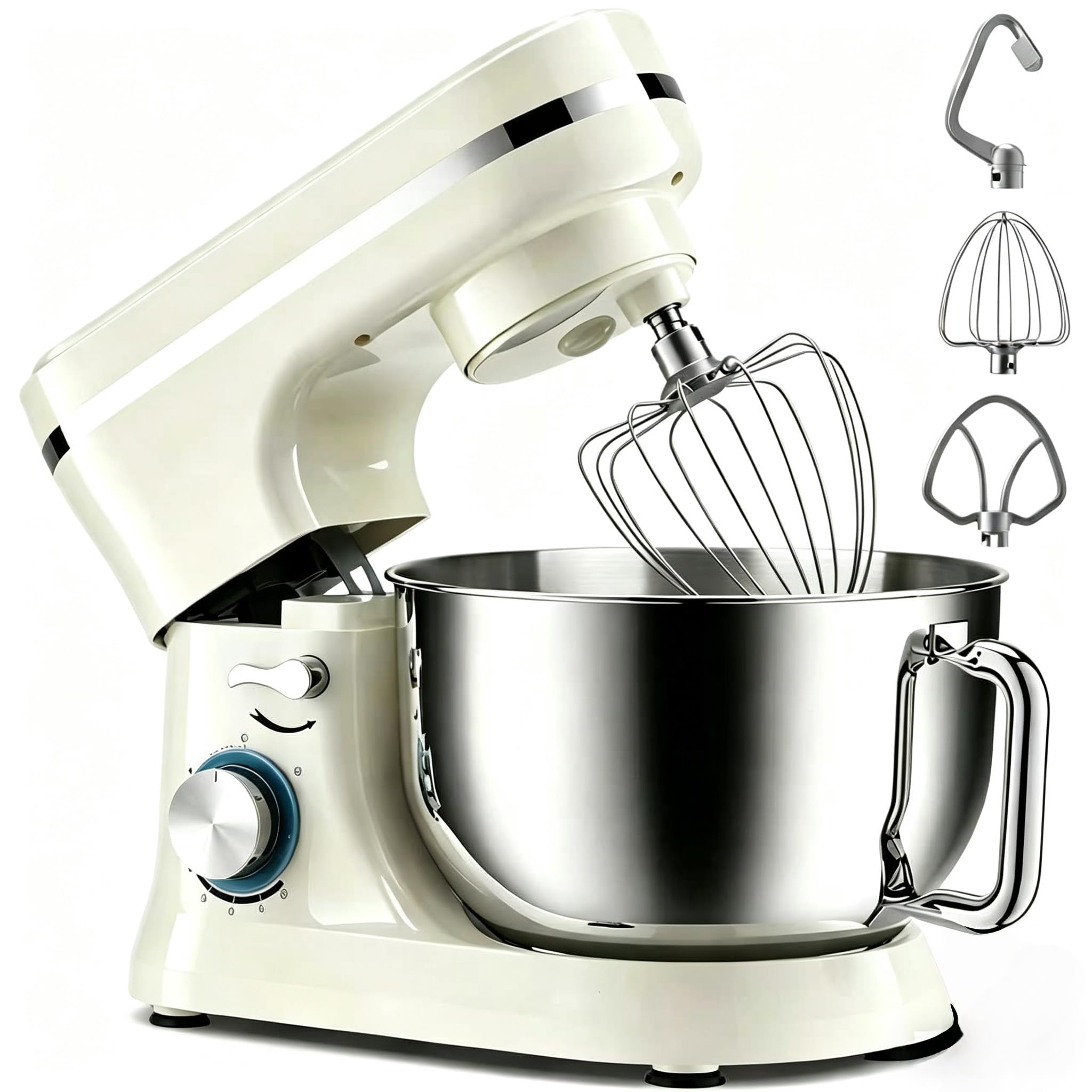 Mikser stojący 600 W, blender do ciasta 3 l, 6+P Speed ​​mikser elektryczny, mikser do żywności, blender do ciasta z misą ze stali nierdzewnej, hakiem do wyrabiania ciasta, ubijaczką, trzepaczką